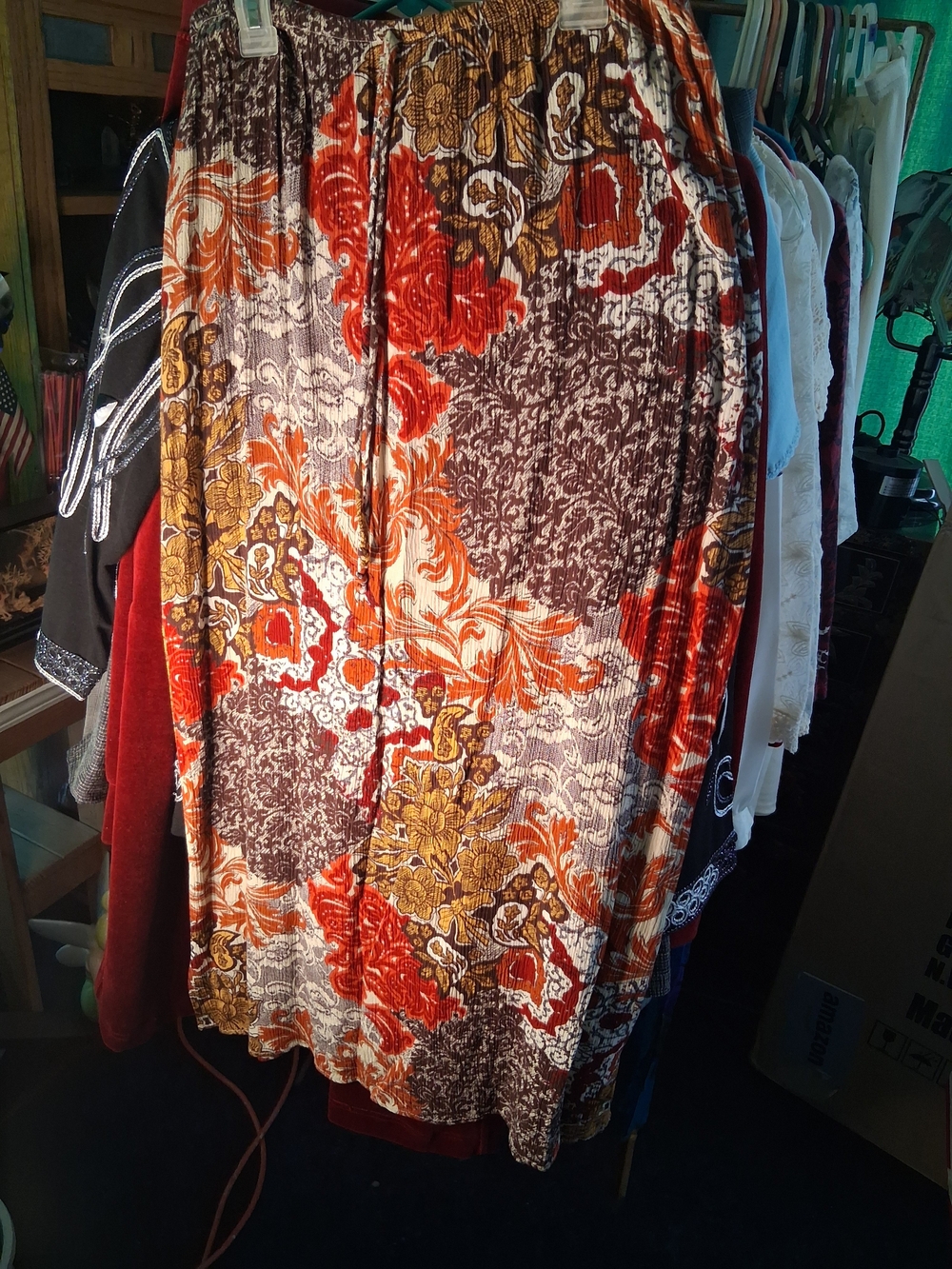 Kathie Lee Collection Orange, Brown & Gold Floral Maxi Skirt